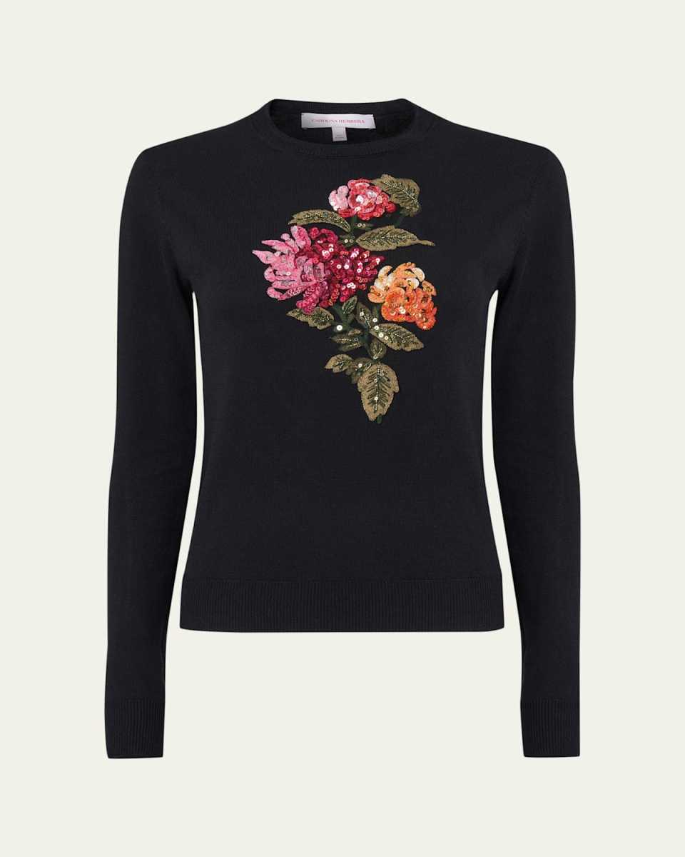 Floral Embroidered Silk-Cotton Crewneck Sweater
